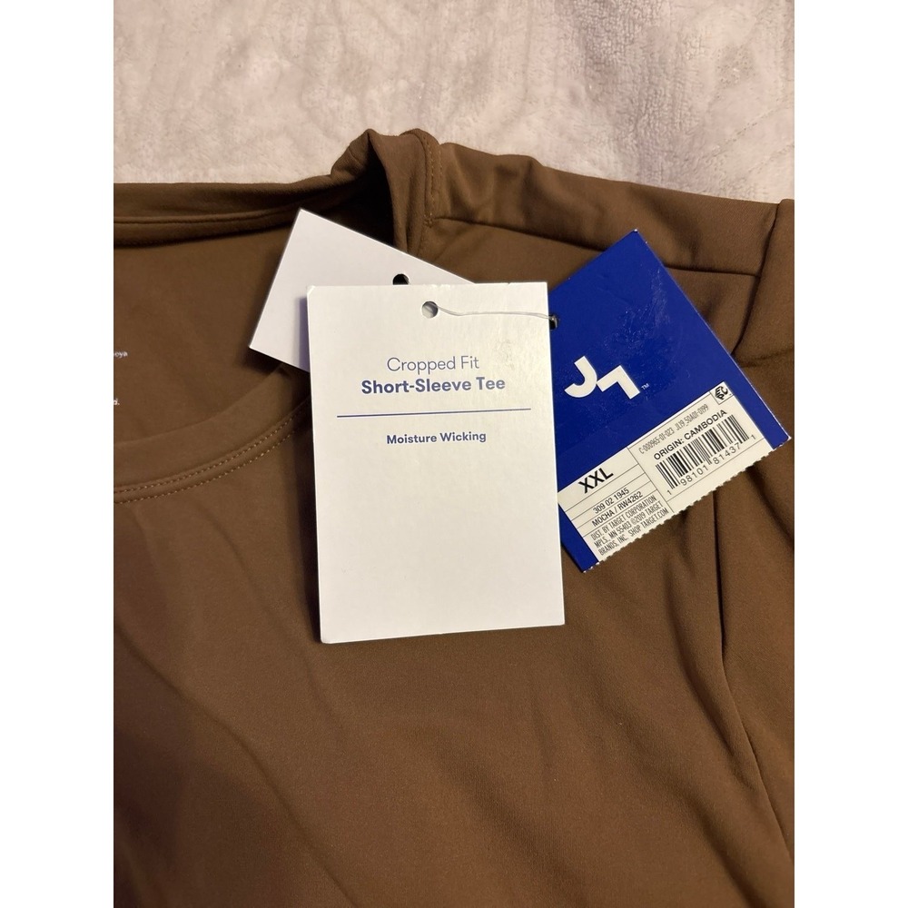 NEW JoyLab Women's Plus Brown Fitted Cropped Short Sleeve Activewear Top, XXL - Picture 3 of 4